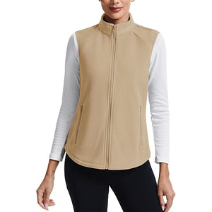 TACVASEN Light Khaki Women's Lightweight Full Zip Outerwear Warm Fleece Vest