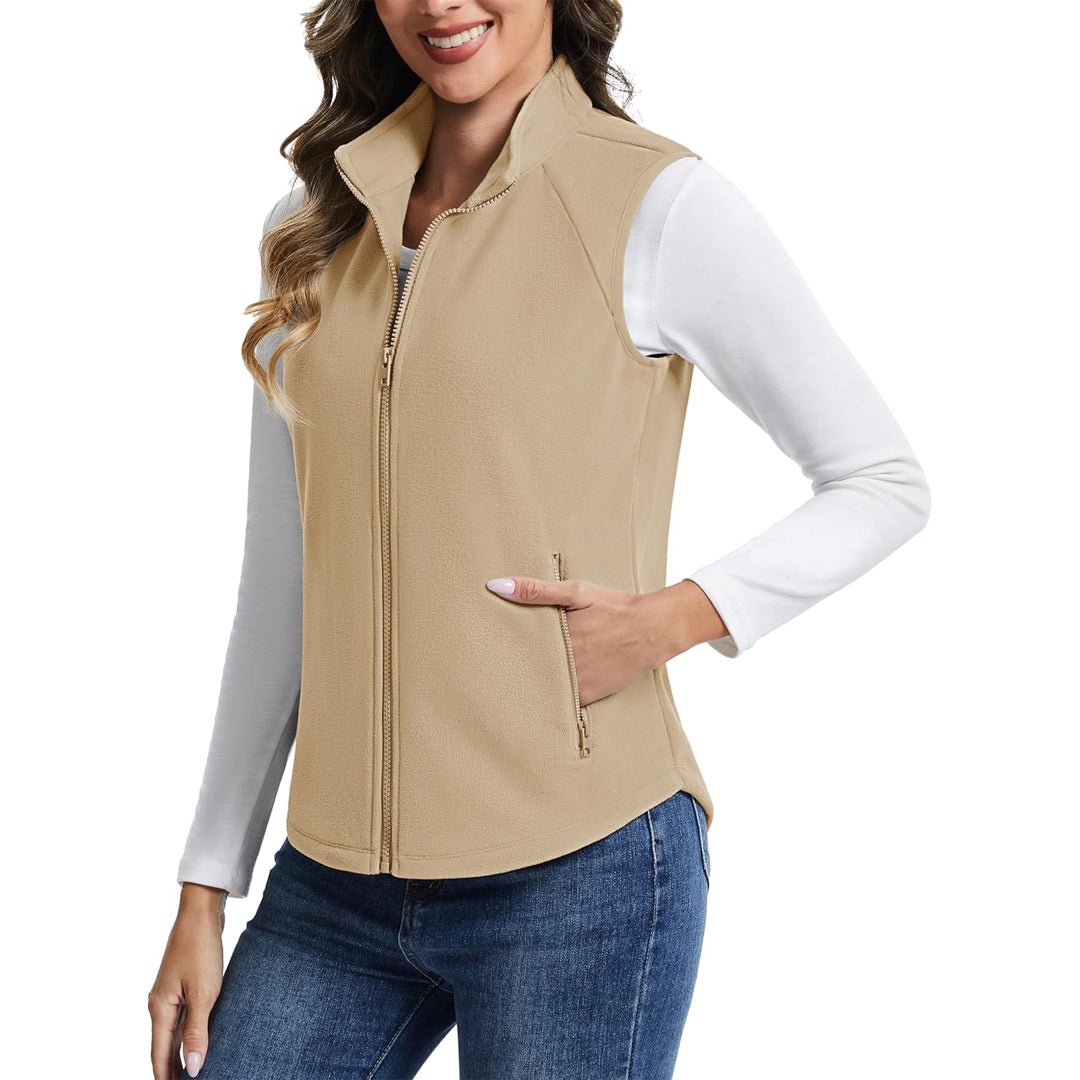 Women's Full Zip Outerwear Soft Warm Fleece Vest - TACVASEN
