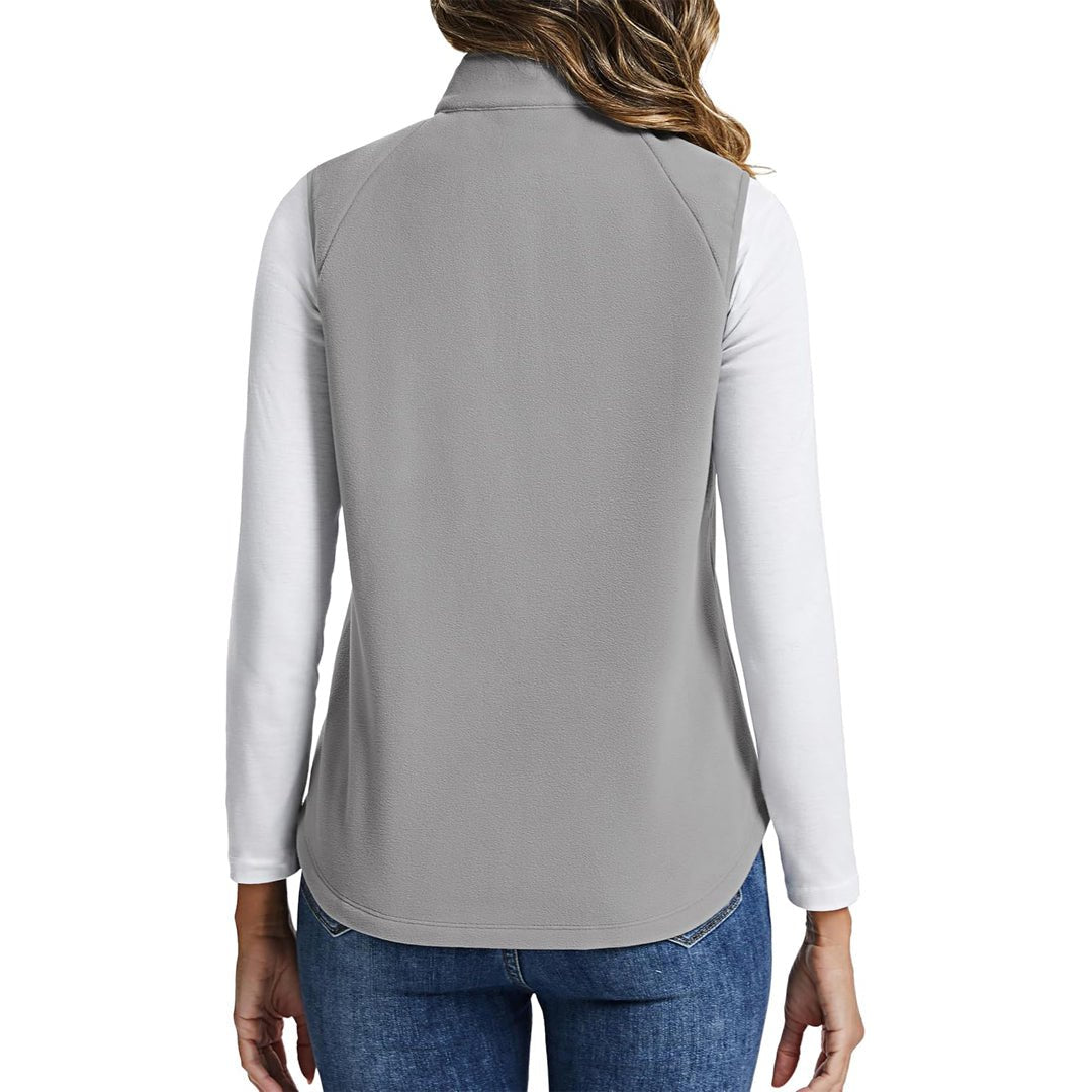 TACVASEN Light Grey Women's Lightweight Full Zip Outerwear Warm Fleece Vest