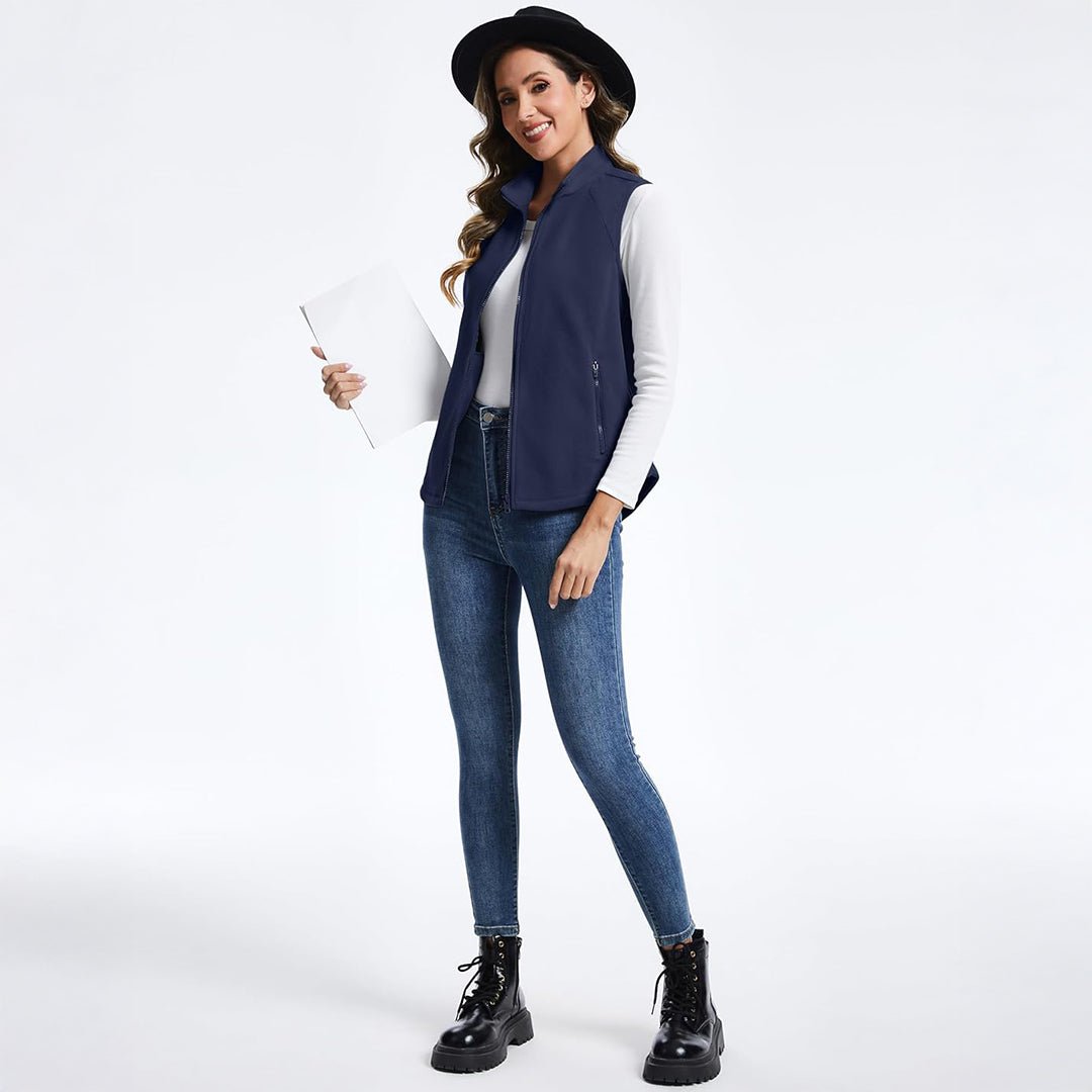 TACVASEN Navy Women's Lightweight Full Zip Outerwear Warm Fleece Vest