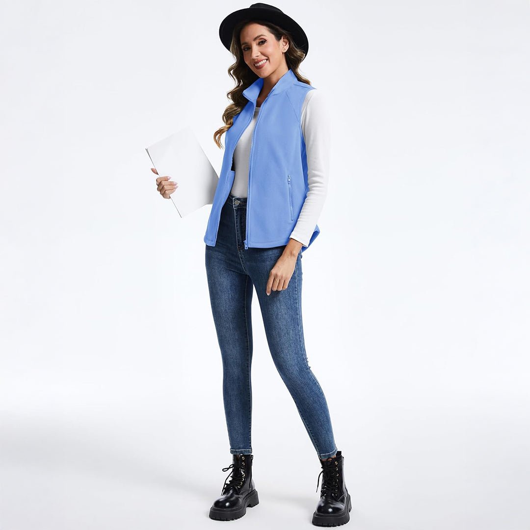 TACVASEN Light Blue Women's Lightweight Full Zip Outerwear Warm Fleece Vest