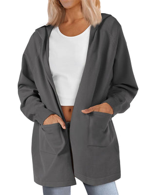 TACVASEN Dark Grey Women's Lightweight Knit Open Front Hooded Cardigan with 2 Pockets