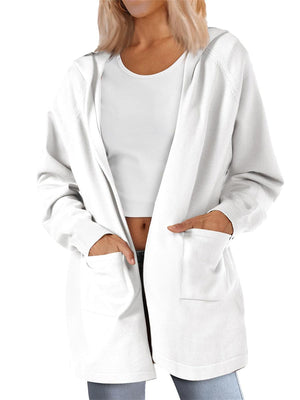 TACVASEN White Women's Lightweight Knit Open Front Hooded Cardigan with 2 Pockets