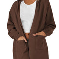 TACVASEN Brown Women's Lightweight Knit Open Front Hooded Cardigan with 2 Pockets