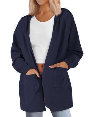 TACVASEN Navy Women's Lightweight Knit Open Front Hooded Cardigan with 2 Pockets