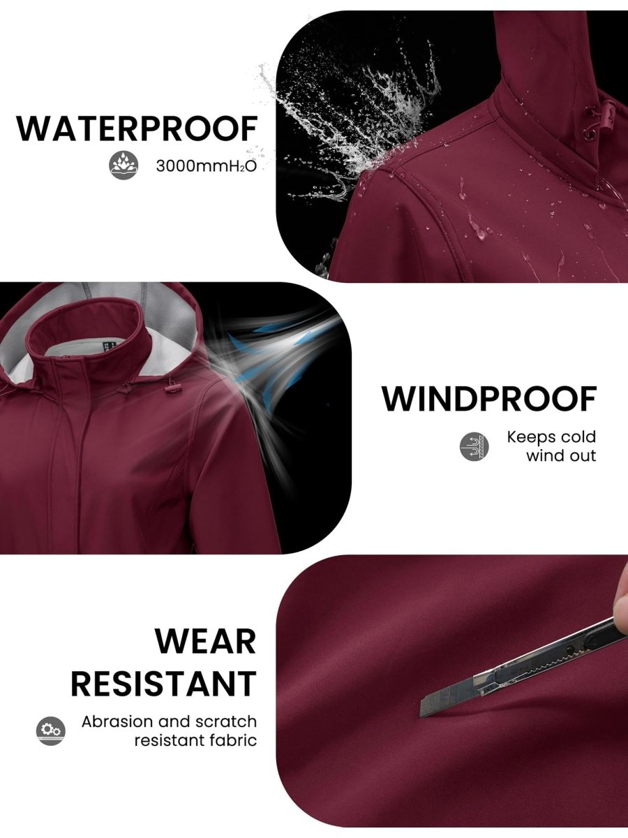 TACVASEN Wine Red Women's Long Fleece Lined Jackets Warm Winter Windbreaker