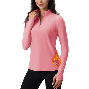 TACVASEN Gray Pink Women's Long Sleeve Quarter Zip Running Athletic Top
