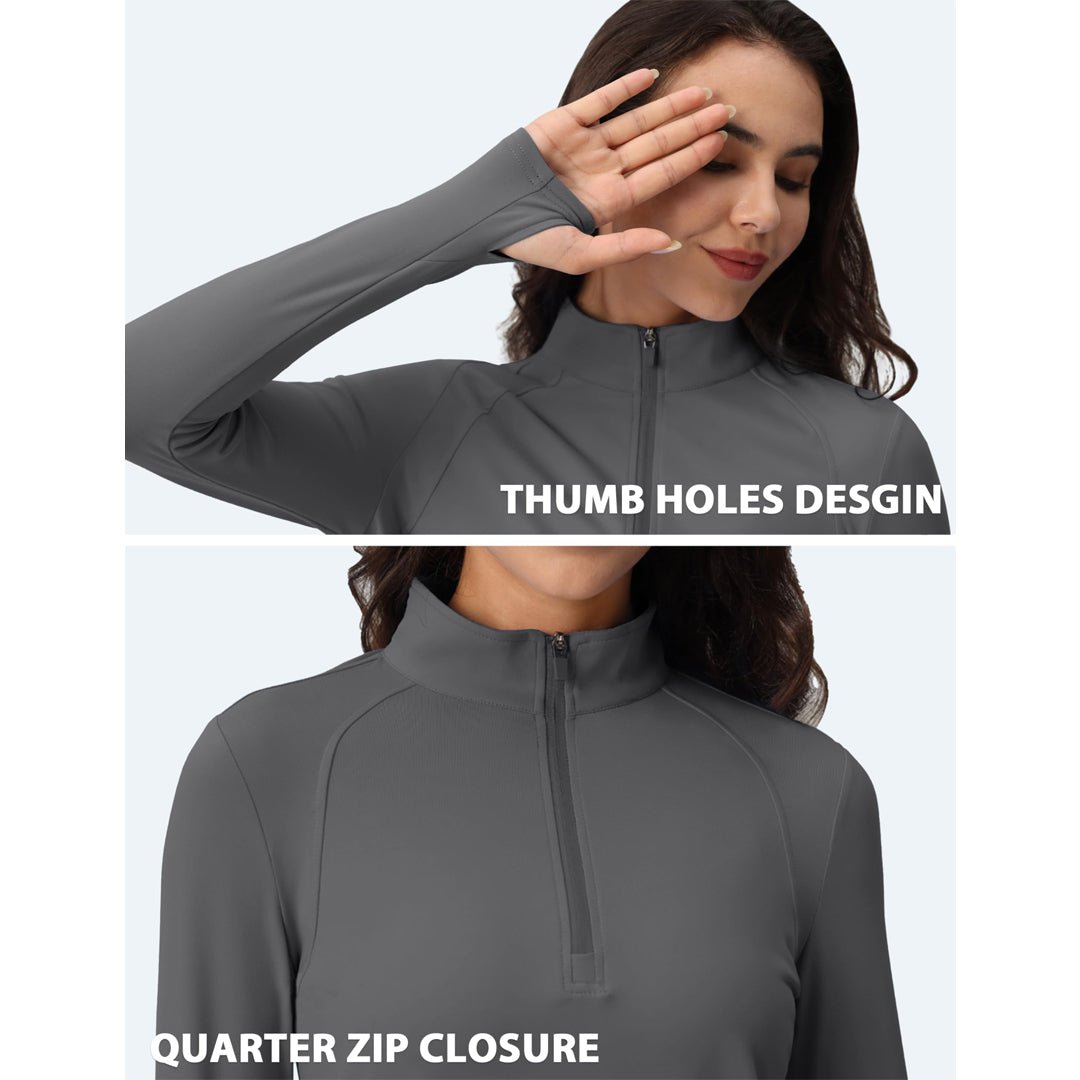 TACVASEN Light Blue Women's Long Sleeve Quarter Zip Running Athletic Top