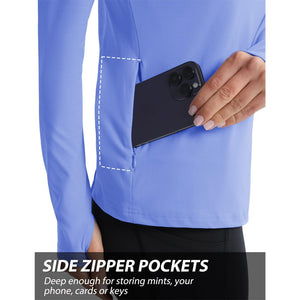TACVASEN Light Blue Women's Long Sleeve Quarter Zip Running Athletic Top
