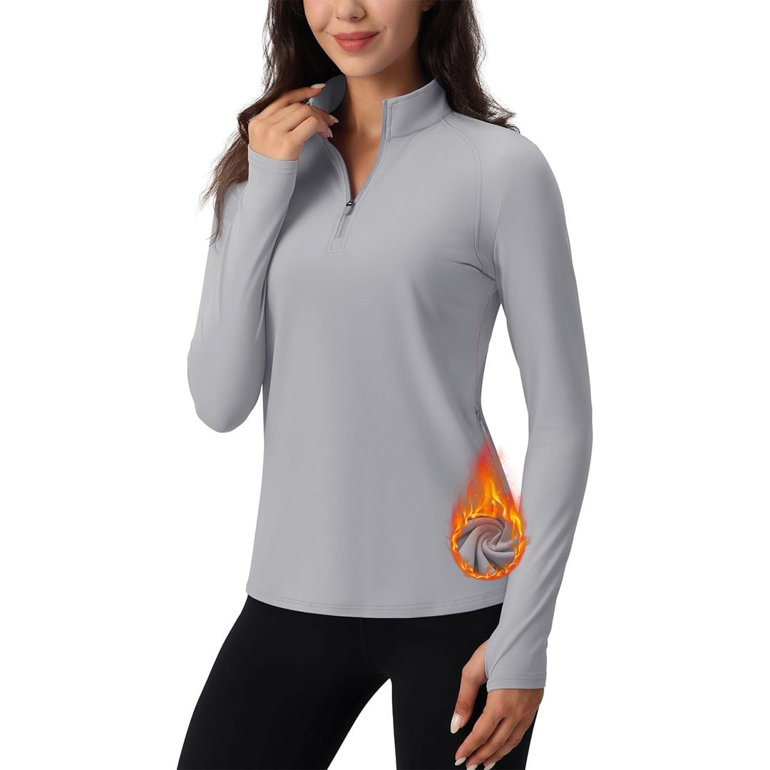 TACVASEN Light Grey Women's Long Sleeve Quarter Zip Running Athletic Top