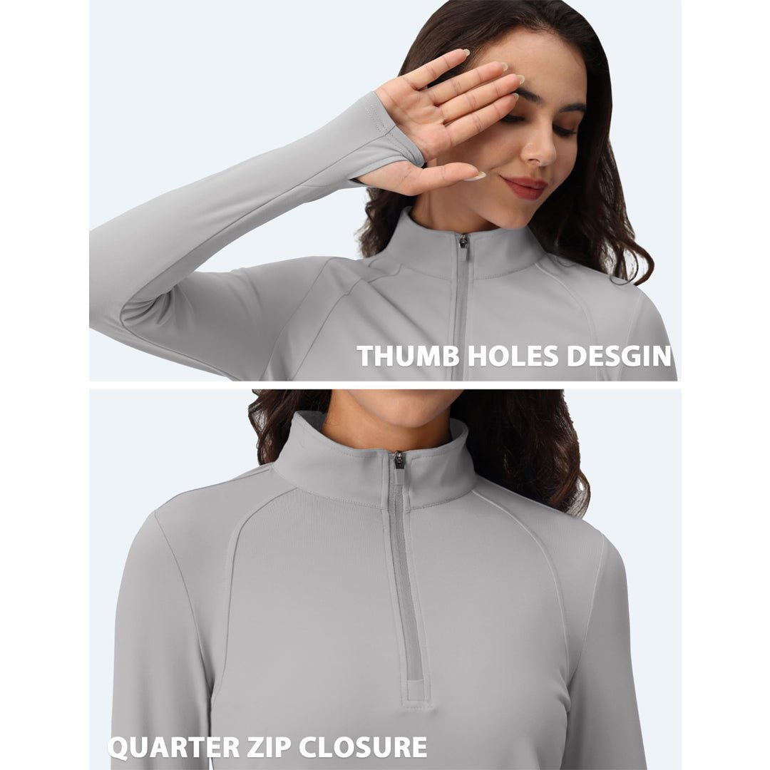 TACVASEN Light Blue Women's Long Sleeve Quarter Zip Running Athletic Top