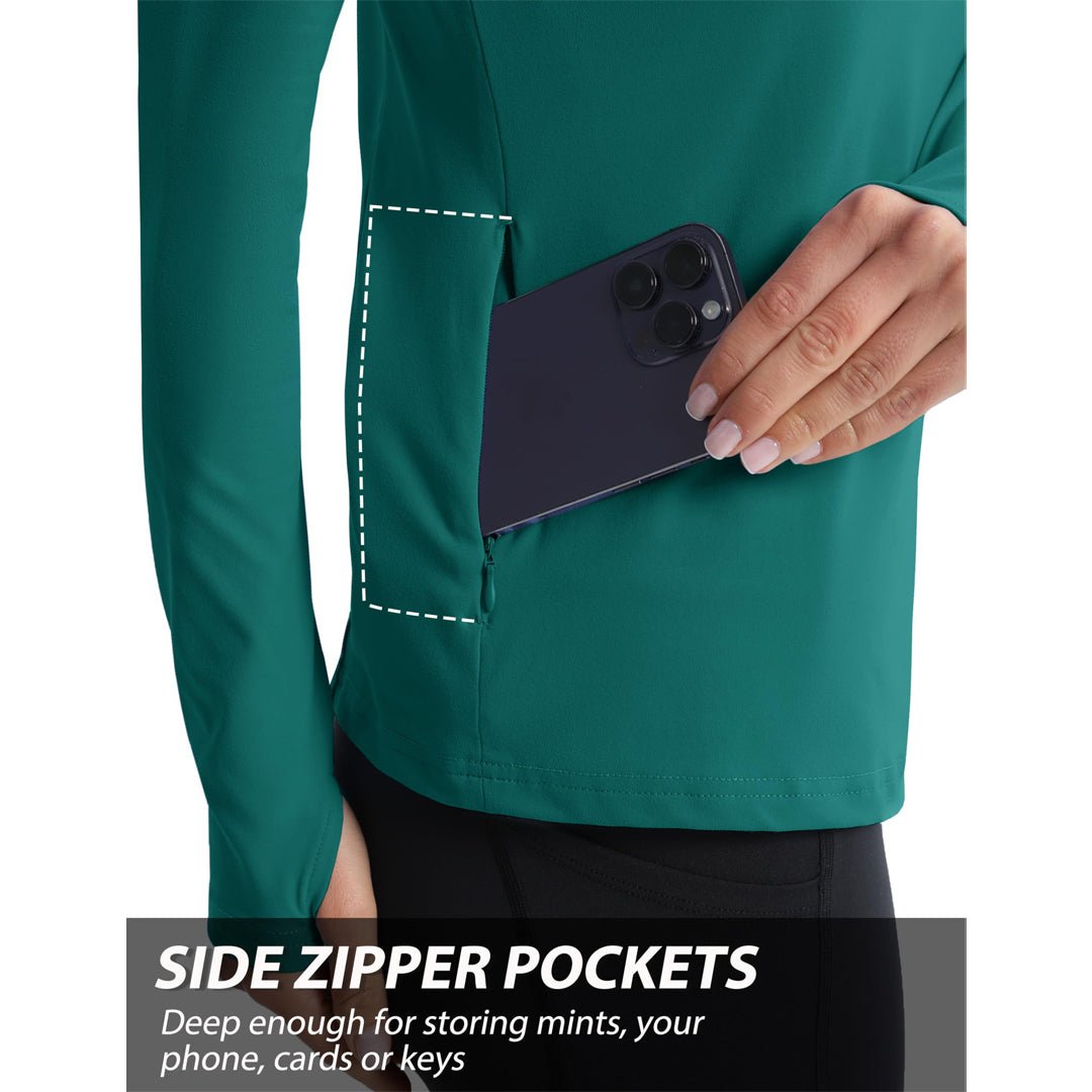 TACVASEN Light Blue Women's Long Sleeve Quarter Zip Running Athletic Top
