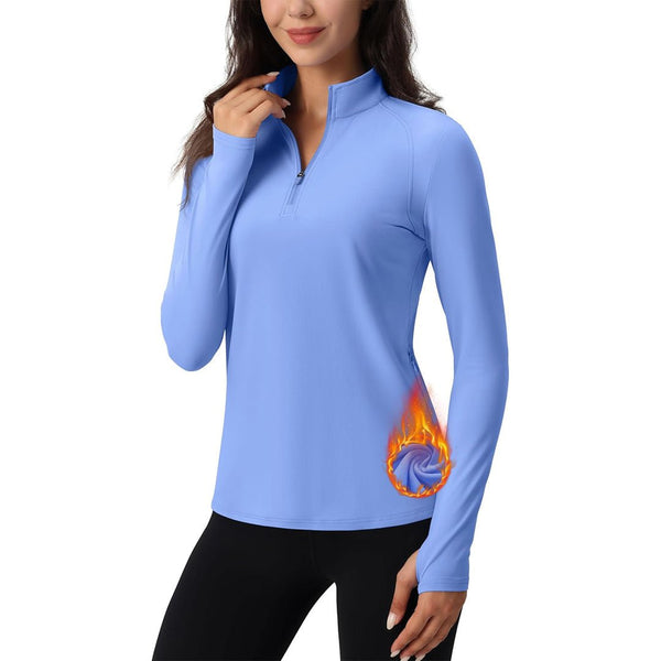 TACVASEN Light Blue Women's Long Sleeve Quarter Zip Running Athletic Top