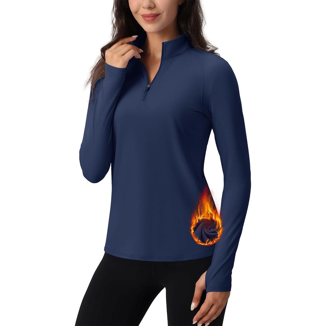 TACVASEN Navy Women's Long Sleeve Quarter Zip Running Athletic Top