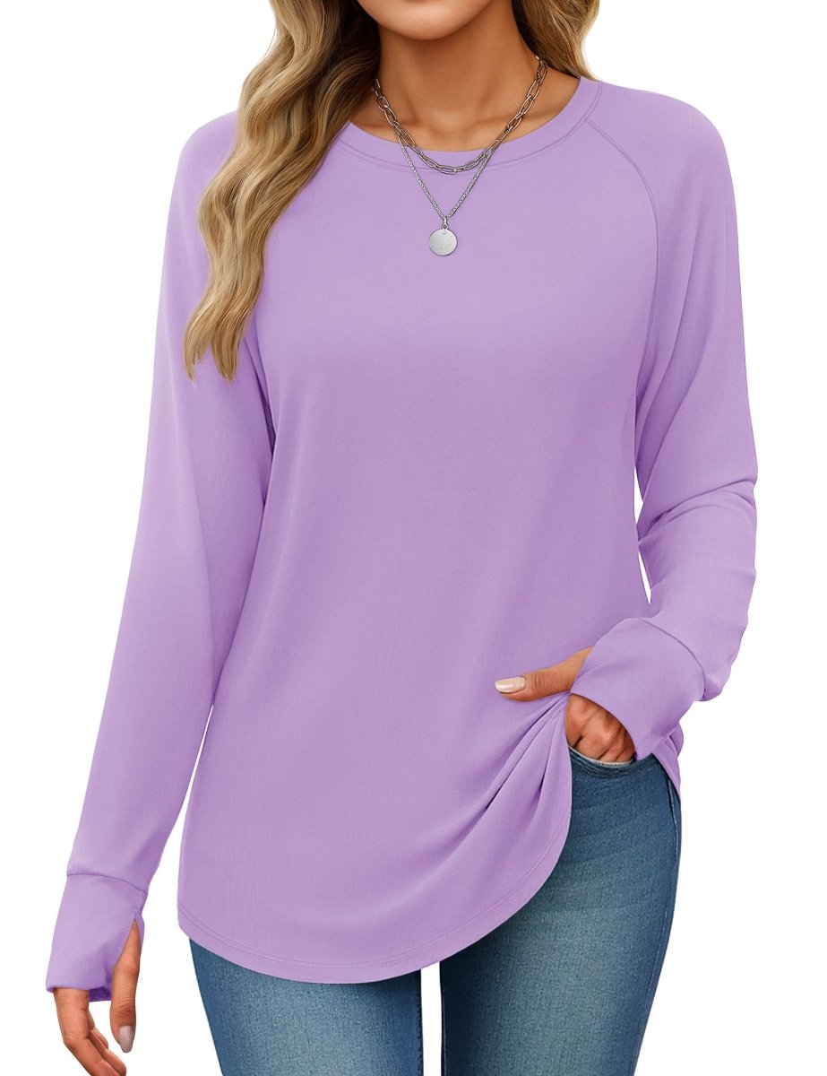TACVASEN Purple Women's Long Sleeve Shirts With Thumb Hole