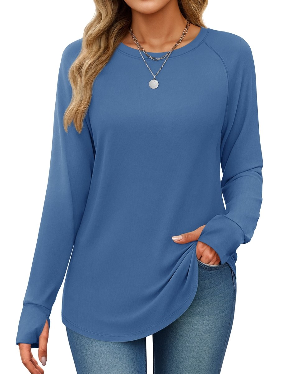 TACVASEN Blue Women's Long Sleeve Shirts With Thumb Hole
