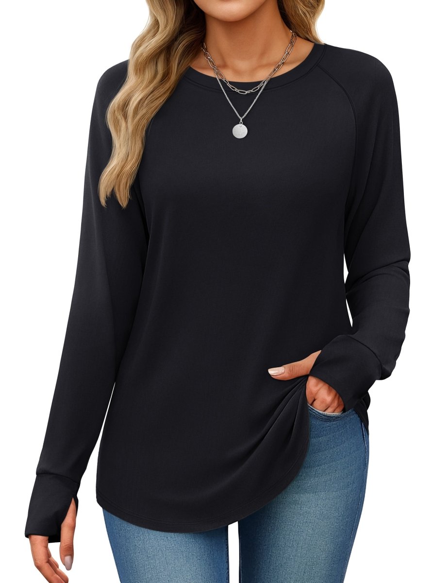 TACVASEN Black Women's Long Sleeve Shirts With Thumb Hole