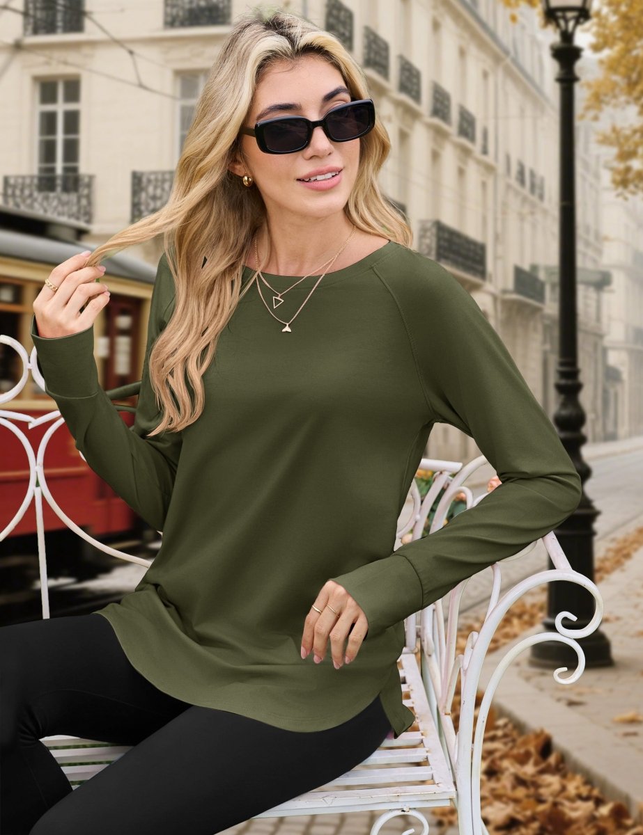 TACVASEN Army Green Women's Long Sleeve Shirts With Thumb Hole