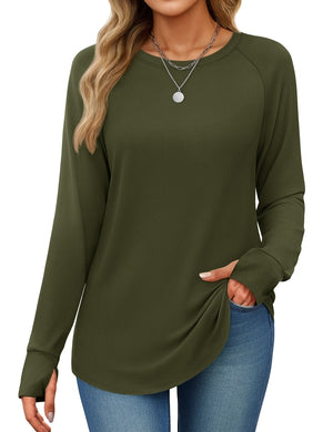 TACVASEN Army Green Women's Long Sleeve Shirts With Thumb Hole