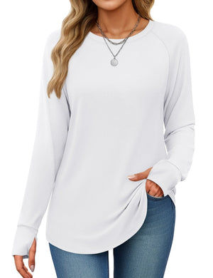 TACVASEN White Women's Long Sleeve Shirts With Thumb Hole