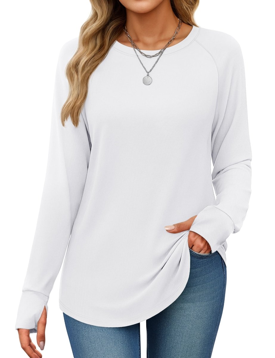 TACVASEN White Women's Long Sleeve Shirts With Thumb Hole