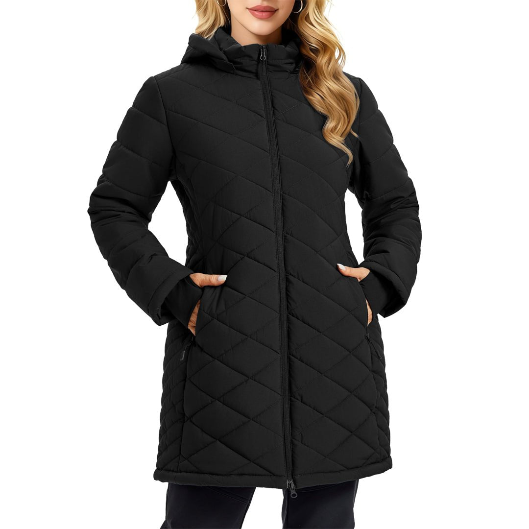 TACVASEN Black Women's Long Waterproof Puffer Jacket with Hood