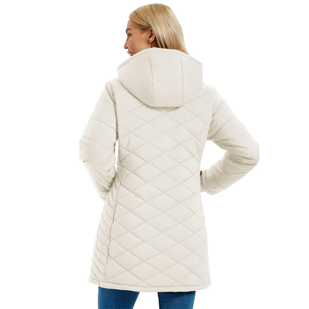 TACVASEN Beige Women's Long Waterproof Puffer Jacket with Hood