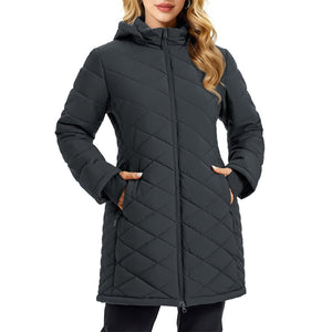 TACVASEN Dark Grey Women's Long Waterproof Puffer Jacket with Hood