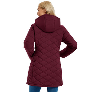 TACVASEN Wine Red Women's Long Waterproof Puffer Jacket with Hood