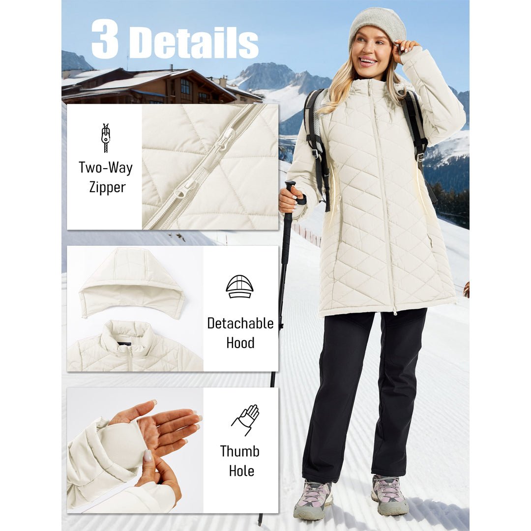 TACVASEN Dark Grey Women's Long Waterproof Puffer Jacket with Hood