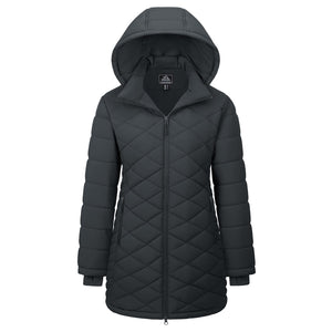 TACVASEN Dark Grey Women's Long Waterproof Puffer Jacket with Hood