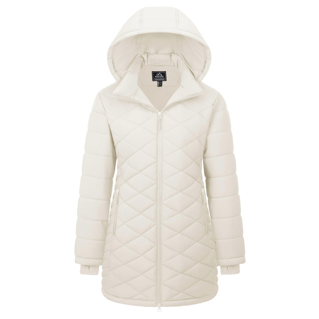 TACVASEN Beige Women's Long Waterproof Puffer Jacket with Hood