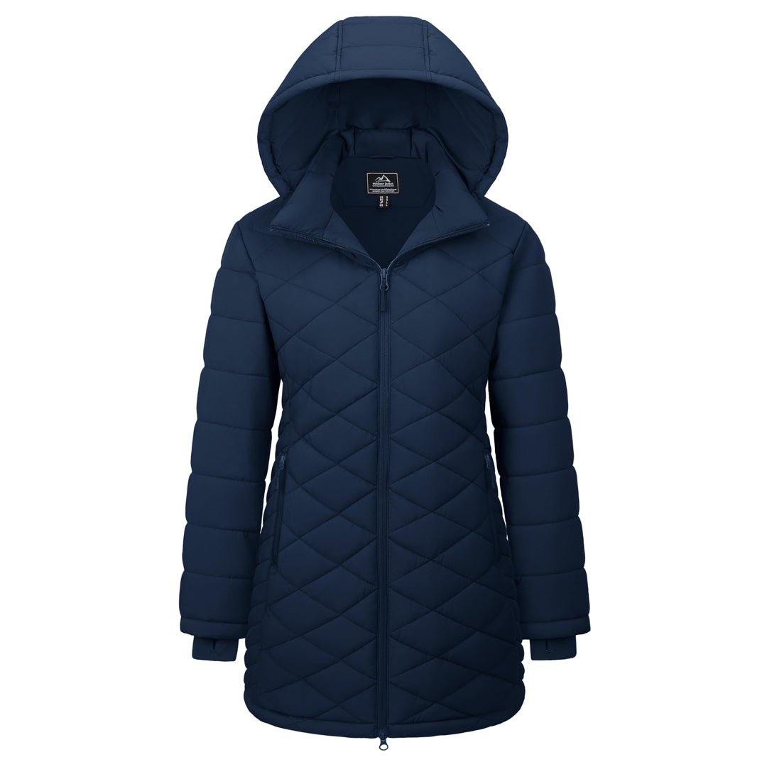 TACVASEN Navy Women's Long Waterproof Puffer Jacket with Hood