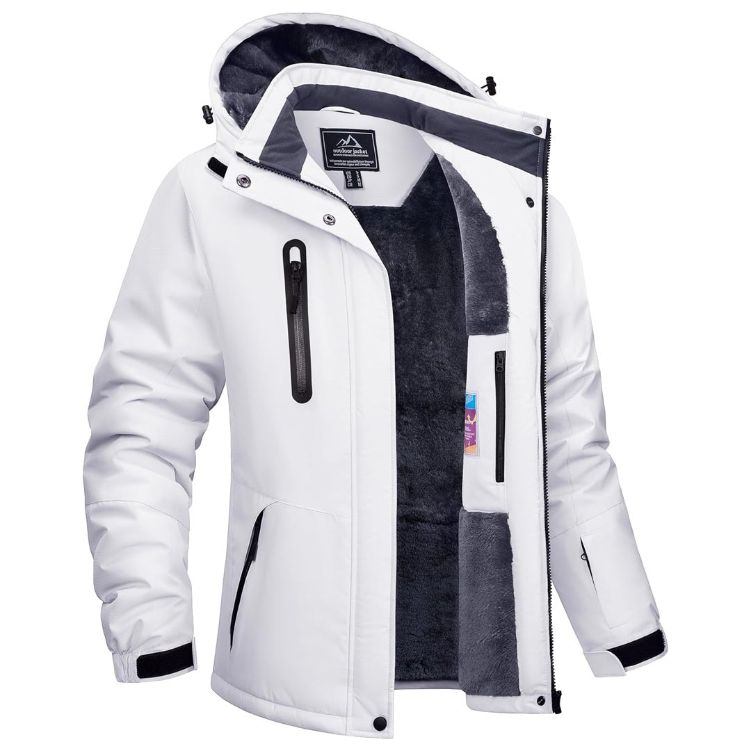 TACVASEN White Women's Outdoor Waterproof Hooded Warm Winter Jacket