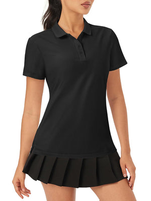 TACVASEN Black Women's Polo Sun Protection UV SPF Outdoor Short Sleeve