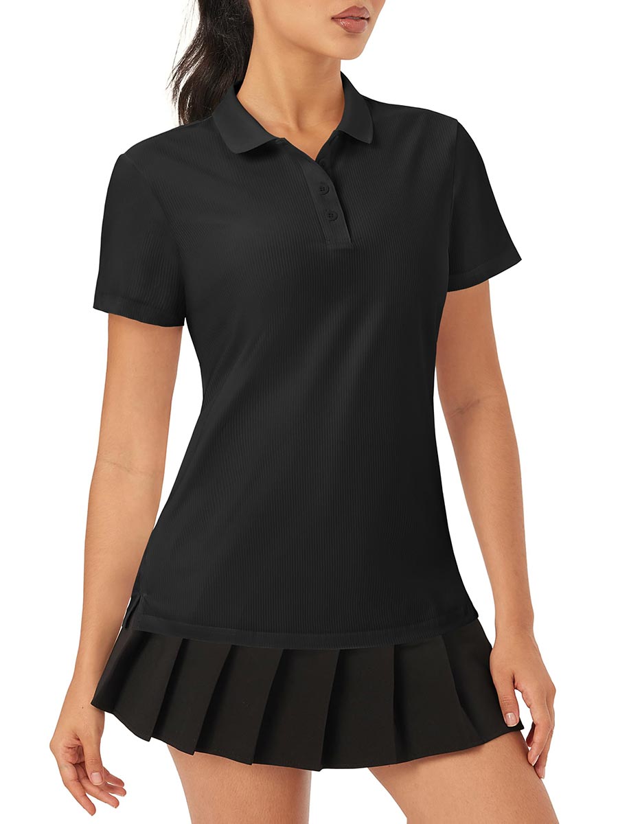 TACVASEN Black Women's Polo Sun Protection UV SPF Outdoor Short Sleeve