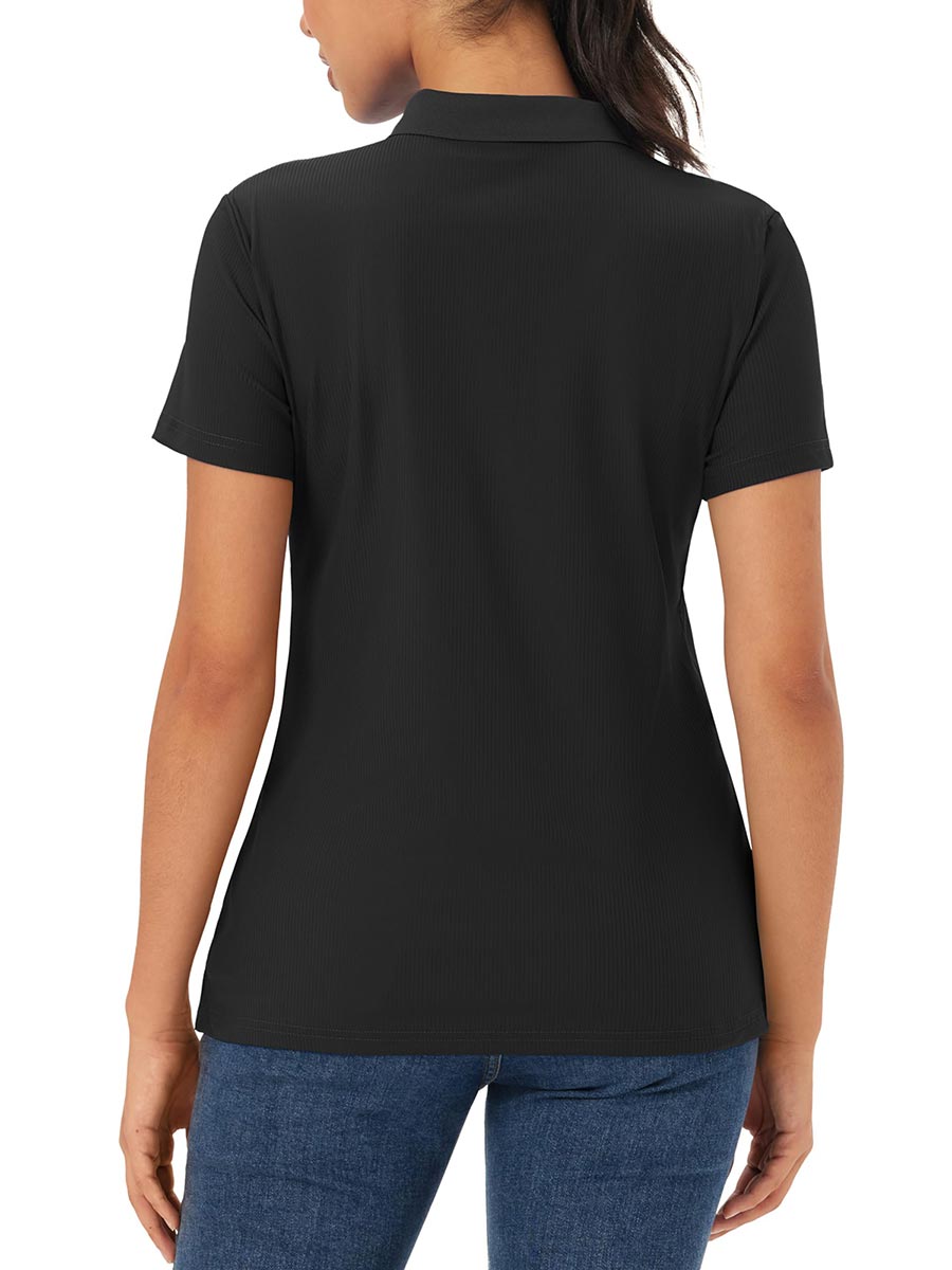 TACVASEN Black Women's Polo Sun Protection UV SPF Outdoor Short Sleeve