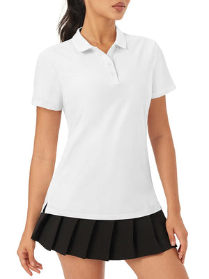 TACVASEN White Women's Polo Sun Protection UV SPF Outdoor Short Sleeve