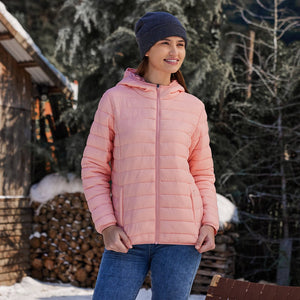 TACVASEN Pink Women's Puffer Jacket Full - zip Water - Resistant Winter Hooded Coat
