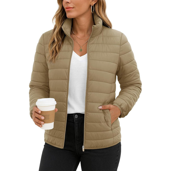 Womens Puffer Jacket Quilted Lightweight Coat Warm Winter with 4 Pockets - L23W806
