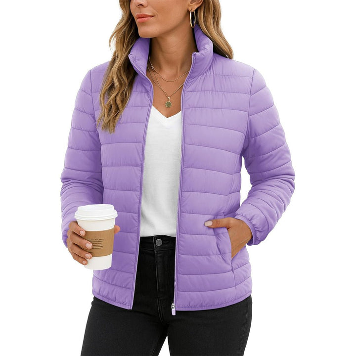 Womens Puffer Jacket Quilted Lightweight Coat Warm Winter with 4 Pockets - L23W806