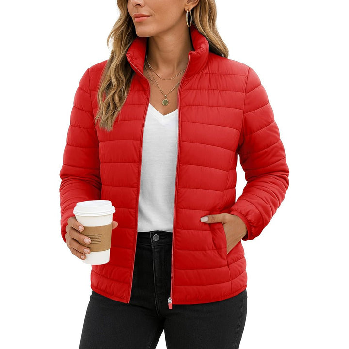 Womens Puffer Jacket Quilted Lightweight Coat Warm Winter with 4 Pockets - L23W806