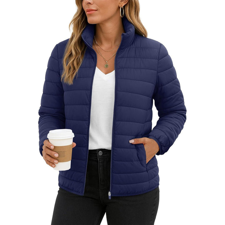 Womens Puffer Jacket Quilted Lightweight Coat Warm Winter with 4 Pockets - L23W806
