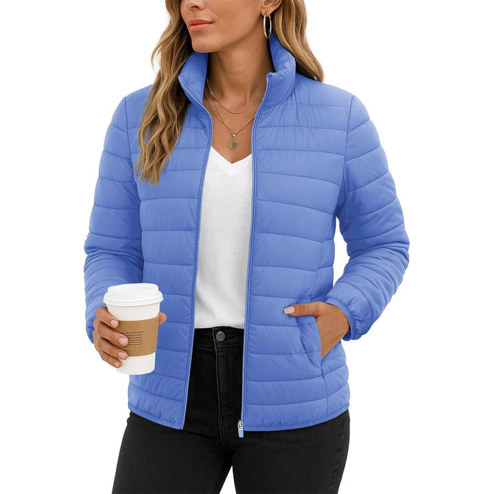 Womens Puffer Jacket Quilted Lightweight Coat Warm Winter with 4 Pockets - L23W806