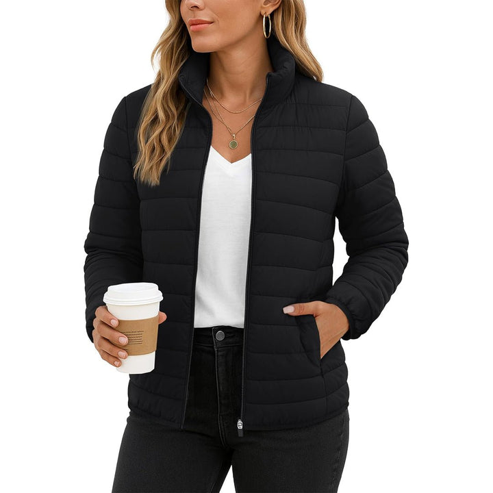 Womens Puffer Jacket Quilted Lightweight Coat Warm Winter with 4 Pockets - L23W806