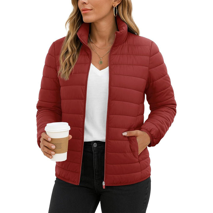Womens Puffer Jacket Quilted Lightweight Coat Warm Winter with 4 Pockets - L23W806