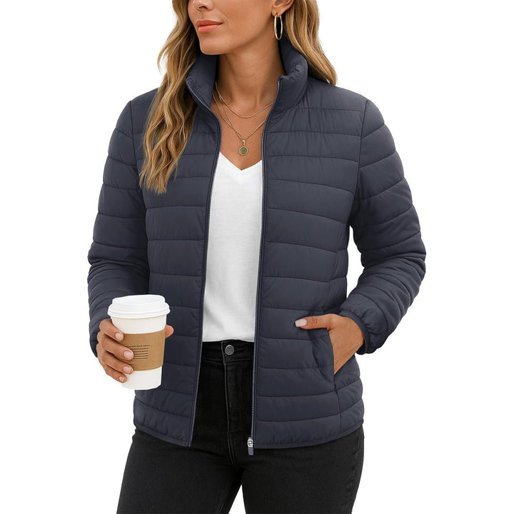 Womens Puffer Jacket Quilted Lightweight Coat Warm Winter with 4 Pockets - L23W806