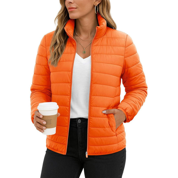 Womens Puffer Jacket Quilted Lightweight Coat Warm Winter with 4 Pockets - L23W806