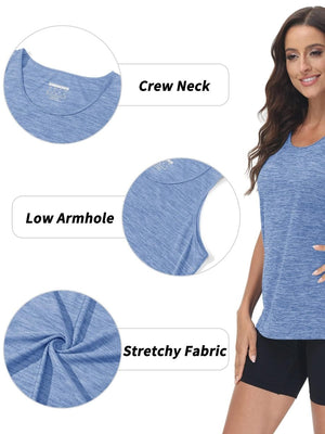 TACVASEN Light Blue Women's Quick Dry Athletic Tank Tops for Workout Yoga Running