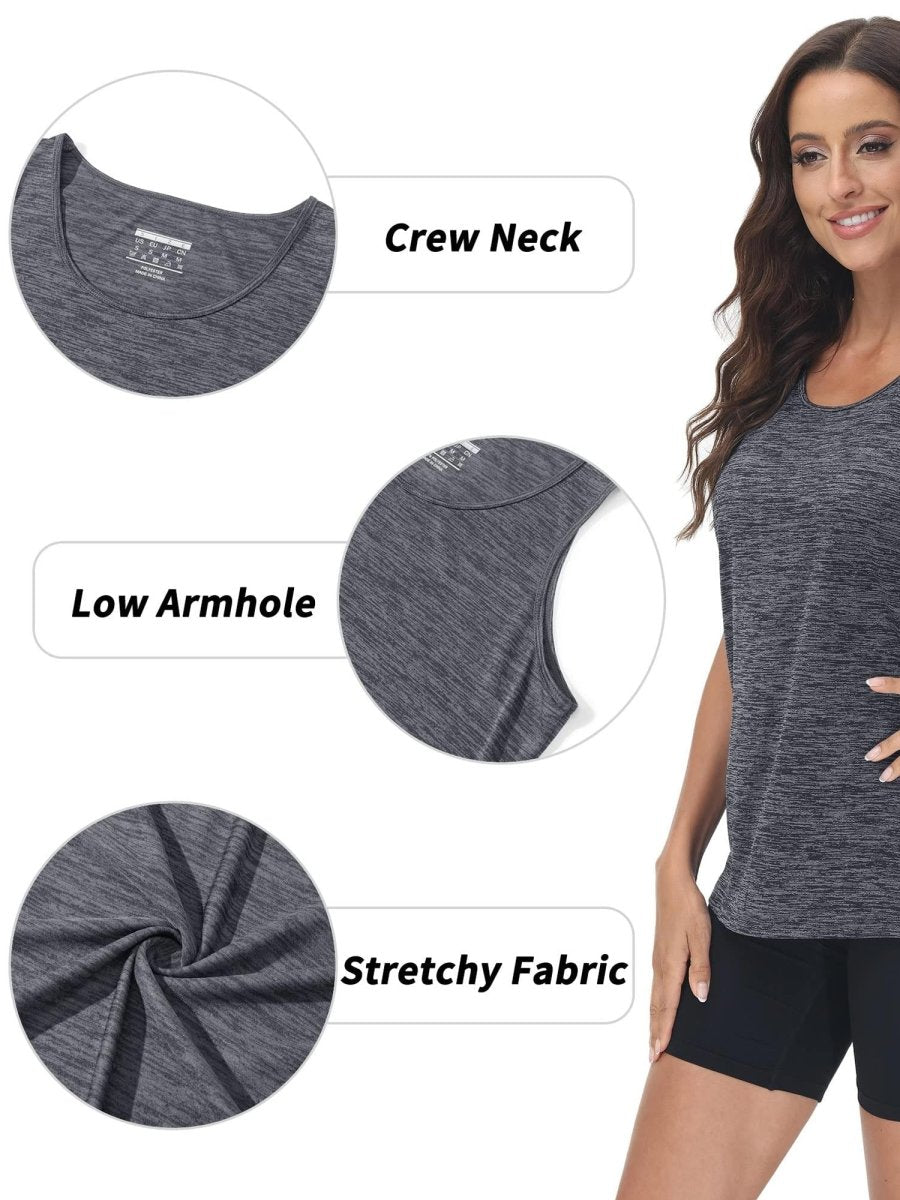 TACVASEN Dark Grey Women's Quick Dry Athletic Tank Tops for Workout Yoga Running